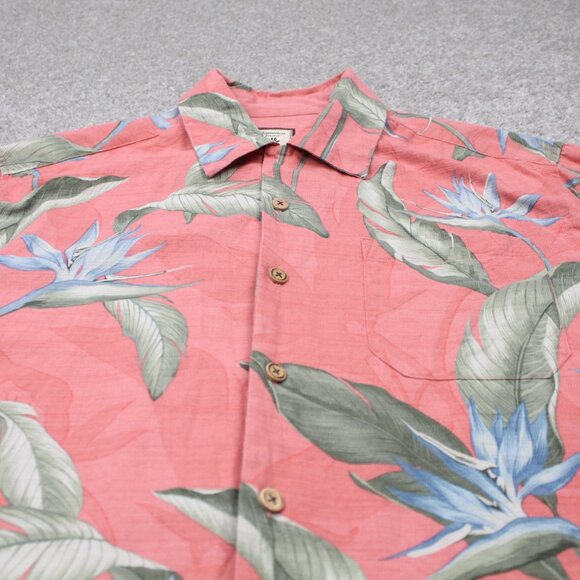 Jamaica Jaxx Camp Shirt Adult Medium Pink Floral Silk Loop Collar S/S Button Up - Picture 4 of 13